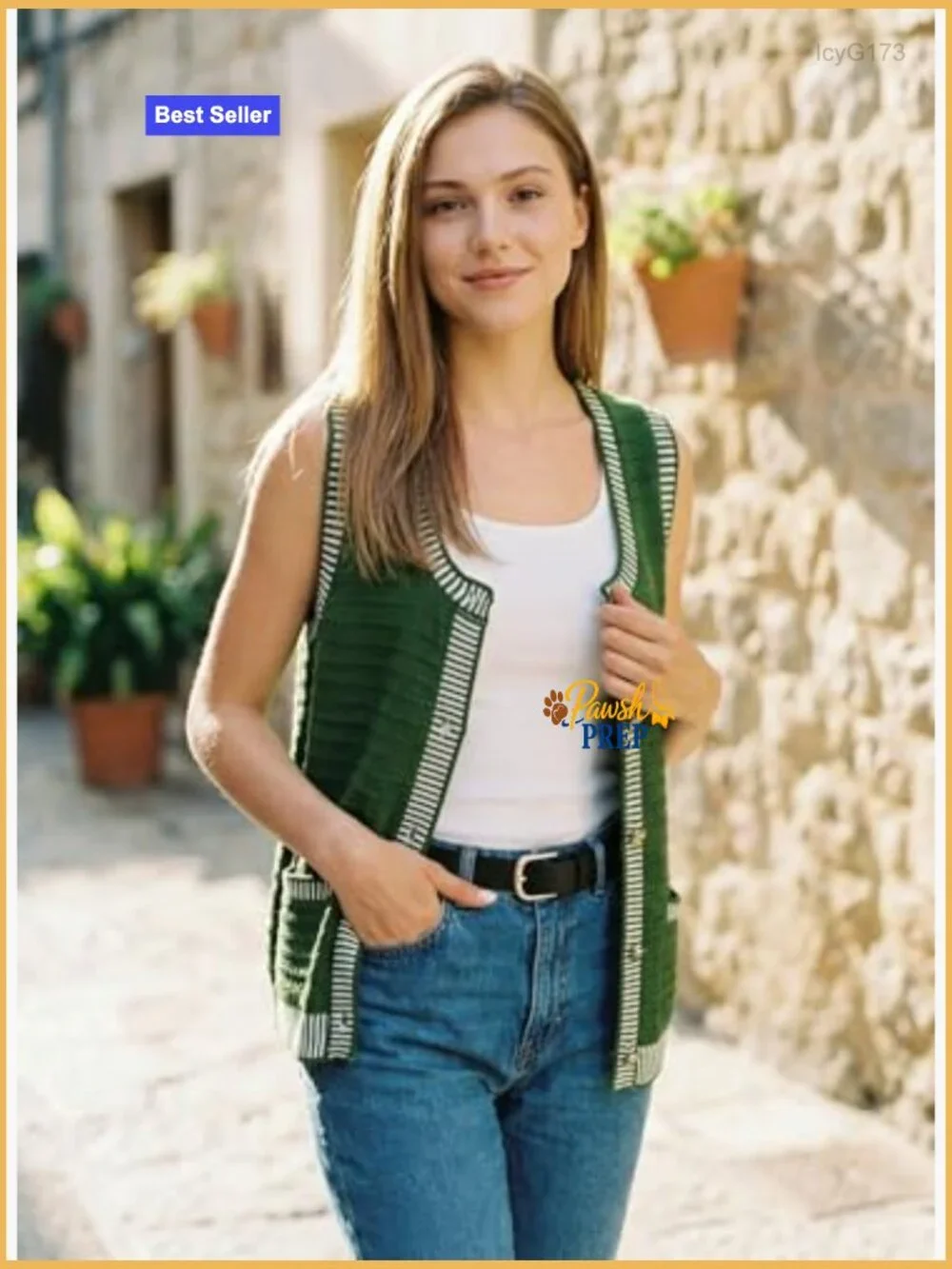 Sleeveless Button Down Cardigan Sweater with Pockets - Picture 5 of 7